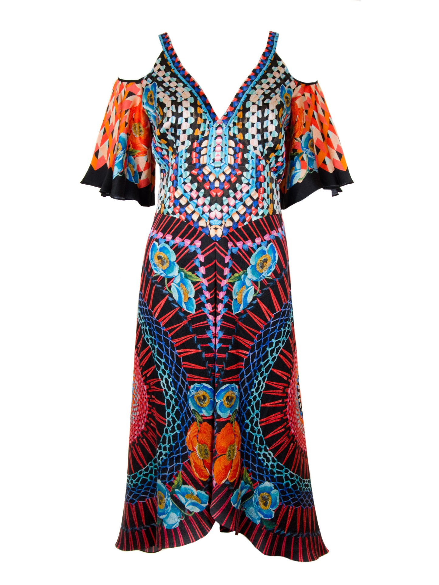 Silk Abstract Print Assymetric Dress