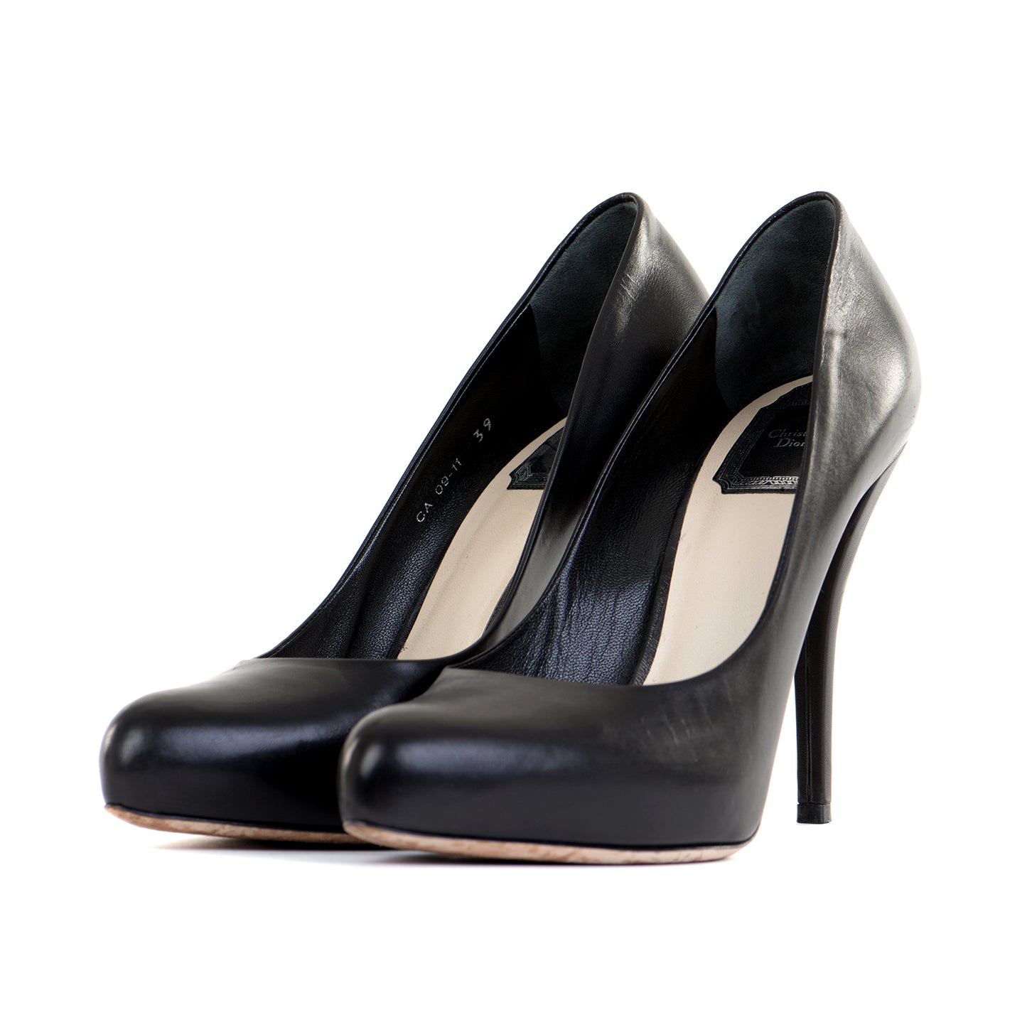 Black Leather Pointed Courts