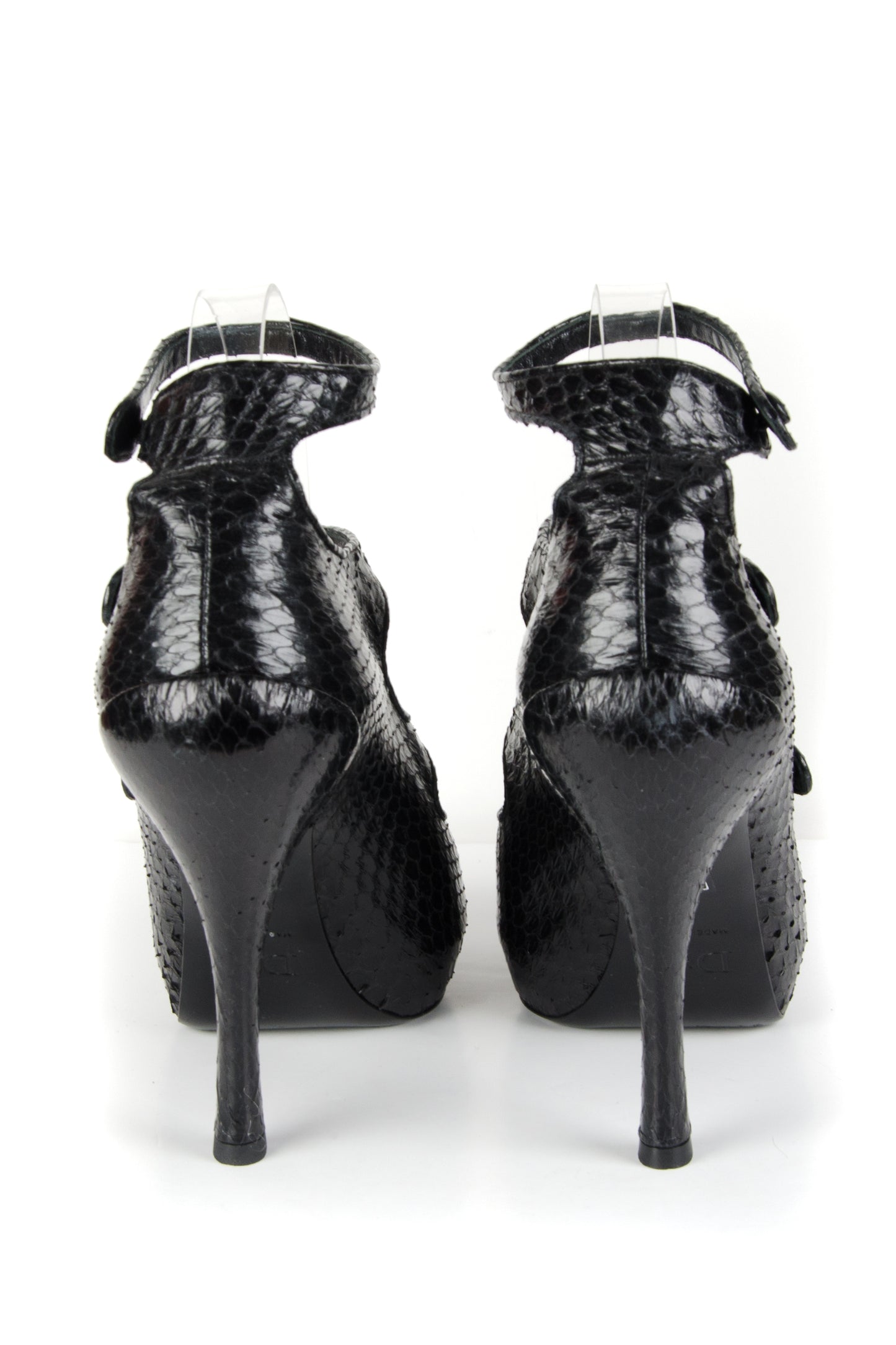 Snakeskin Leather Multi Strap Peep Toe