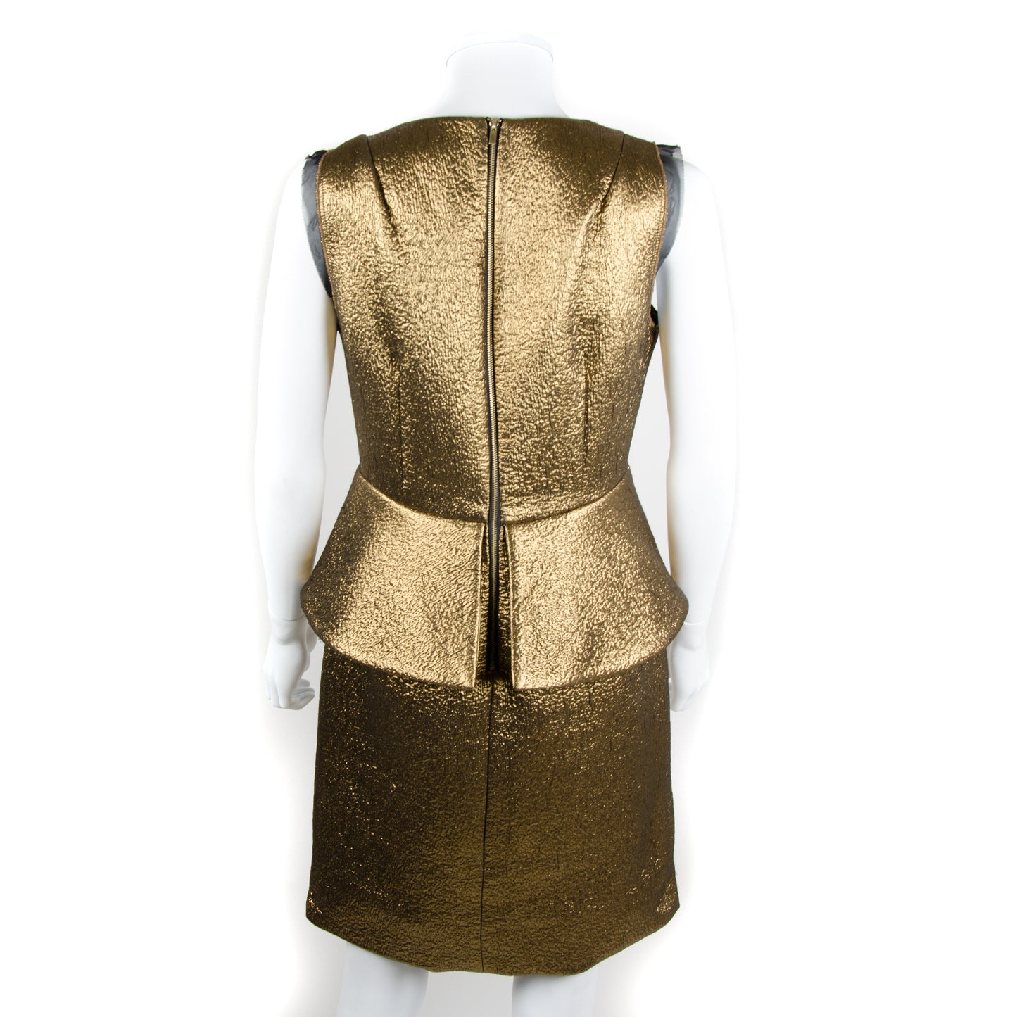 Delian Gold Jacquard Peplum Dress