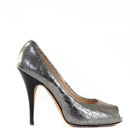 Pewter Croc Effect Peep-Toe Courts