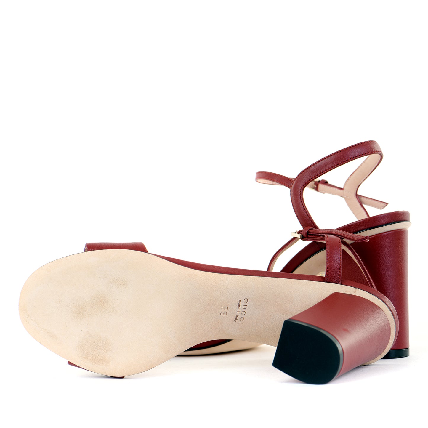 Burgundy Horsebit Block Heel Sandals