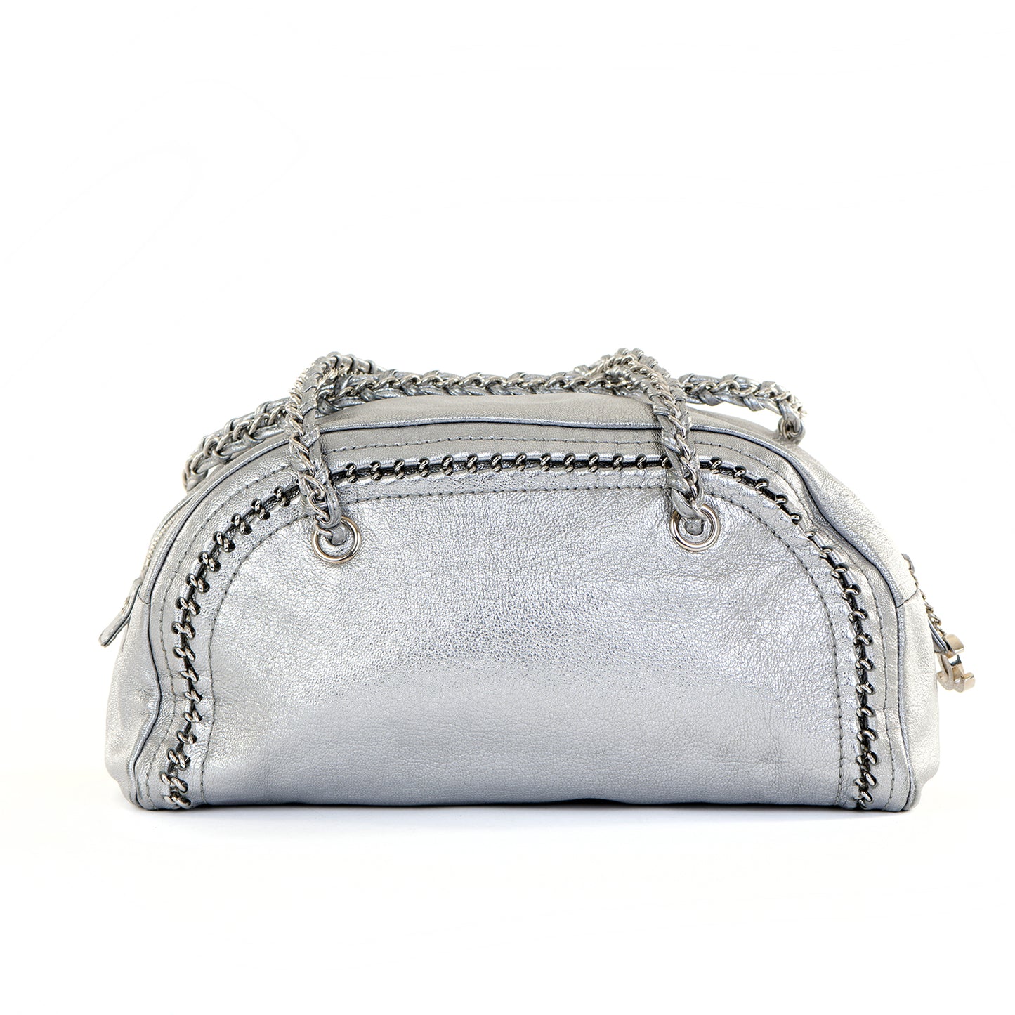 Vintage 2005 Pre-owned CHANEL Silver Luxe Ligne Bowler Bag – Roh-Roh