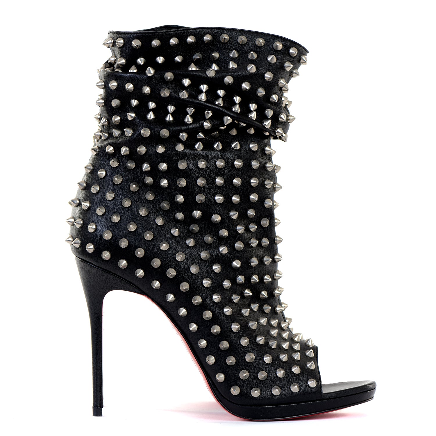 Studded open toe top booties