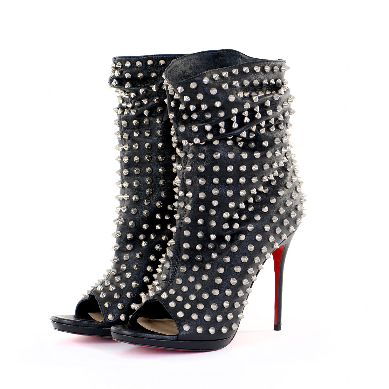 Studded open toe outlet booties