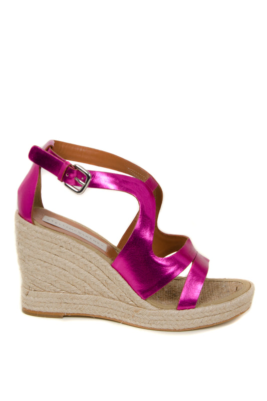 Pink Leather Wedge Sandals
