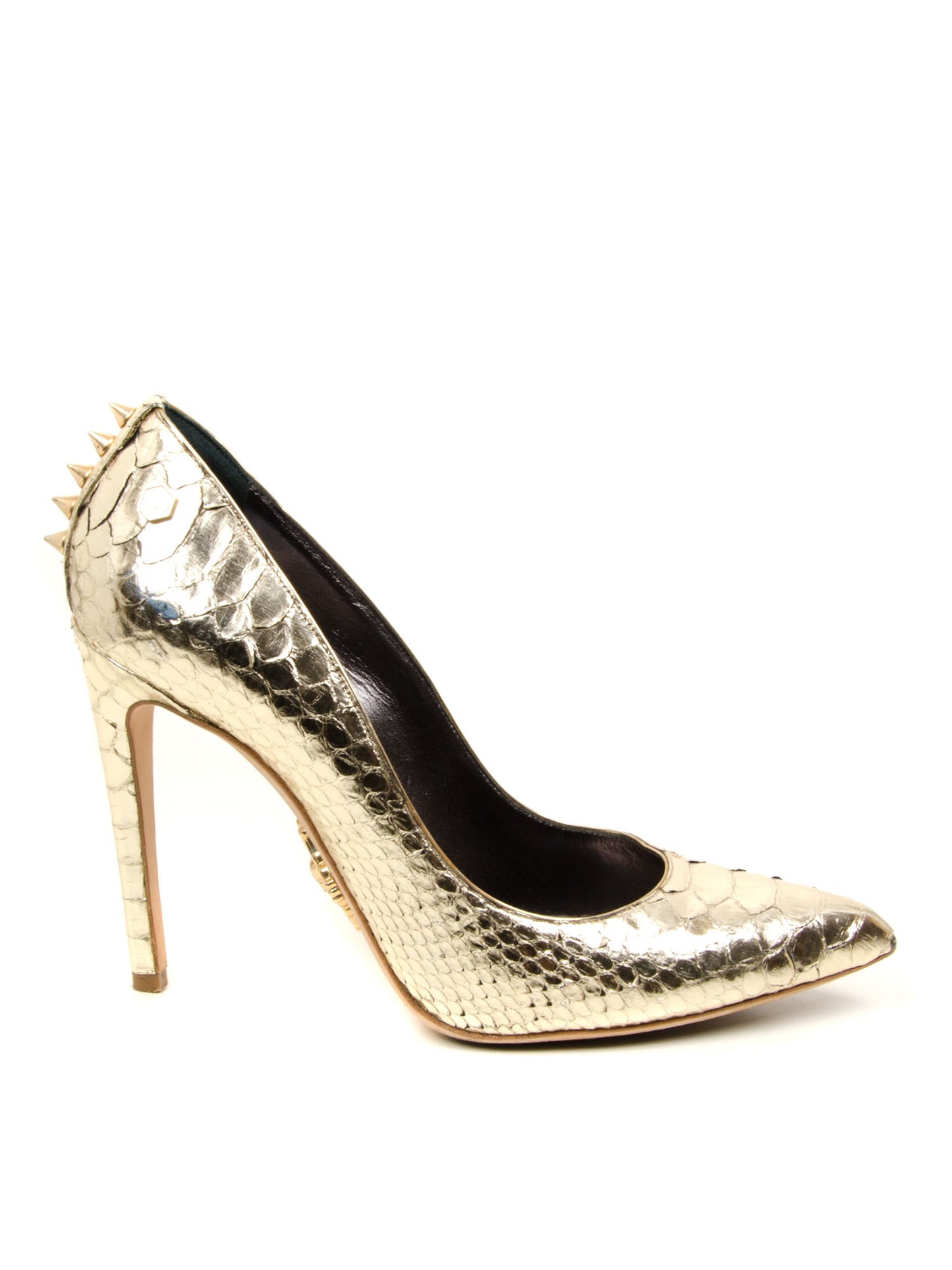 Gold Snakeskin Pointed Spike Pumps