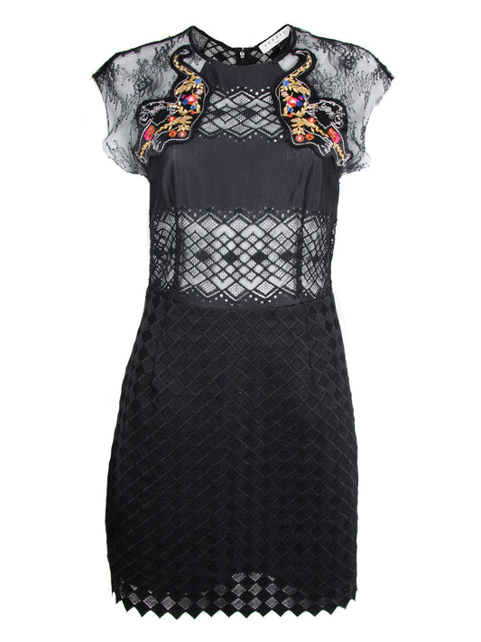 Black Lace Tiger Embroidered Dress