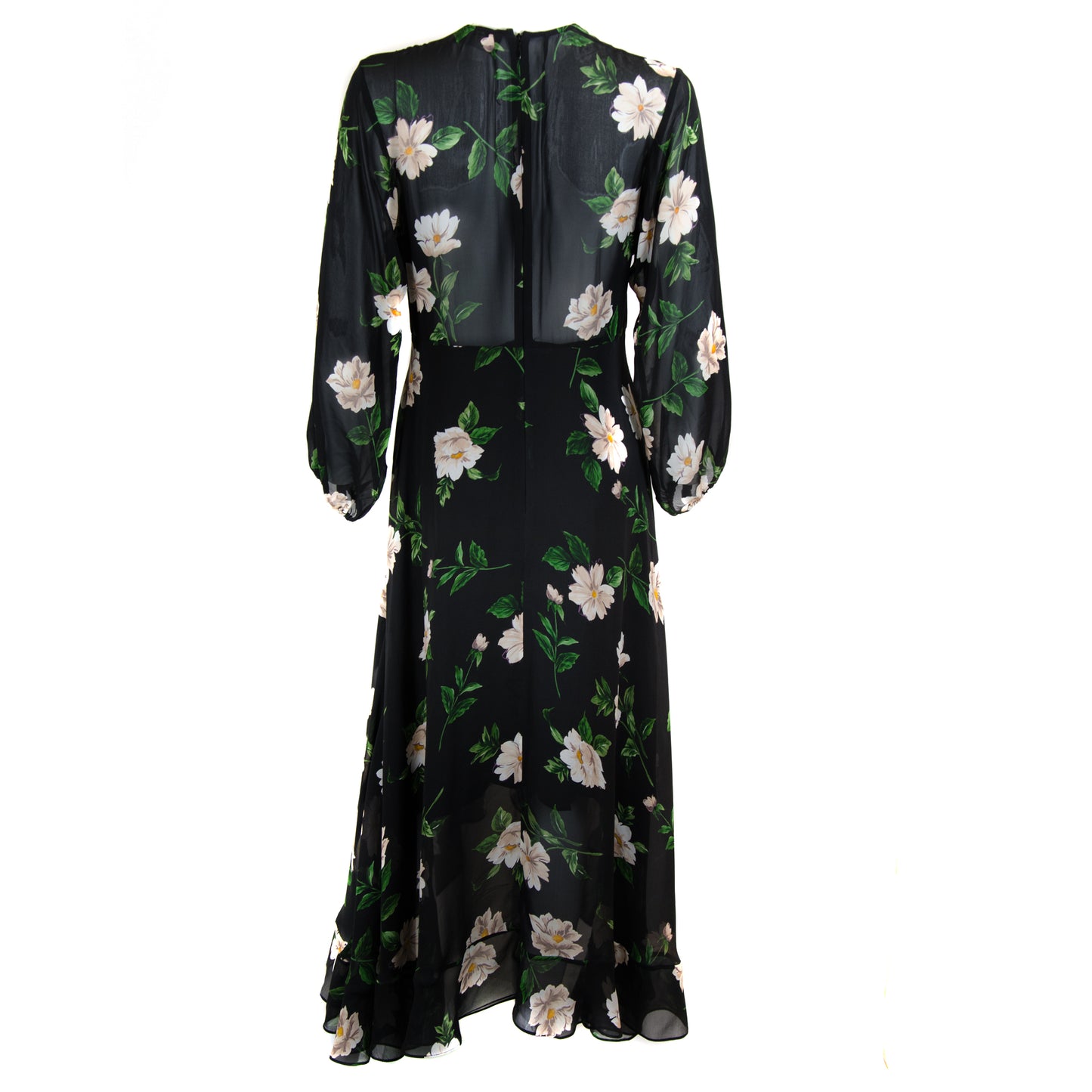 Silk Floral Print Ruffle Dress