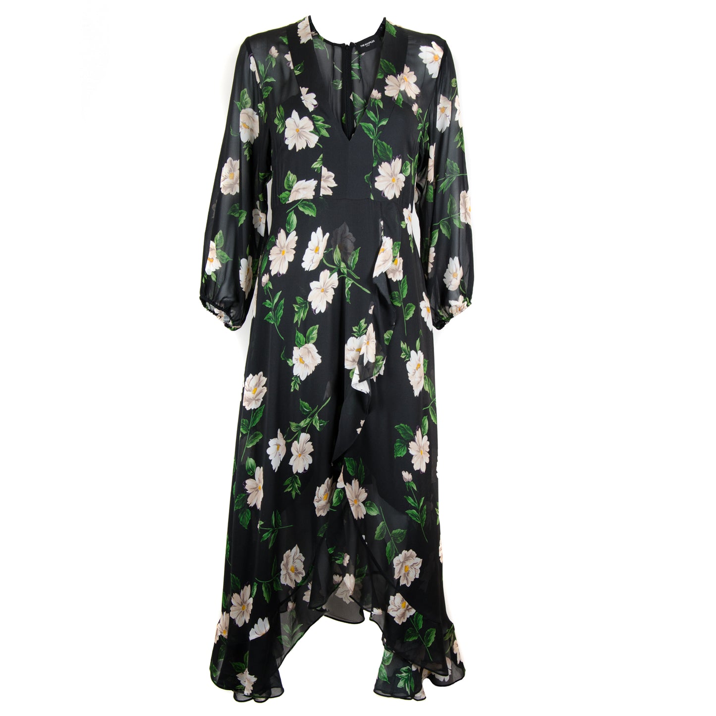 Silk Floral Print Ruffle Dress